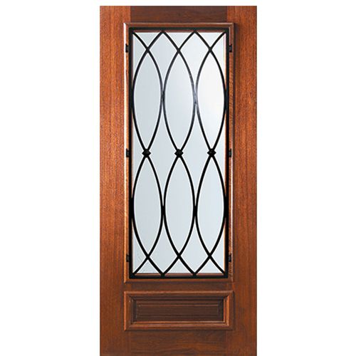 6'-8" Tall Mahogany 3/4 Lite Door with La Salle Wrought Iron Grille