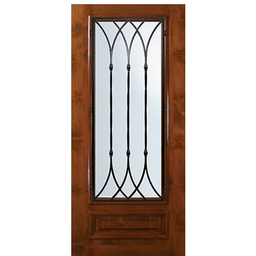 6'-8" Tall Knotty Alder 3/4 Lite Door with Warwick Wrought Iron Grille