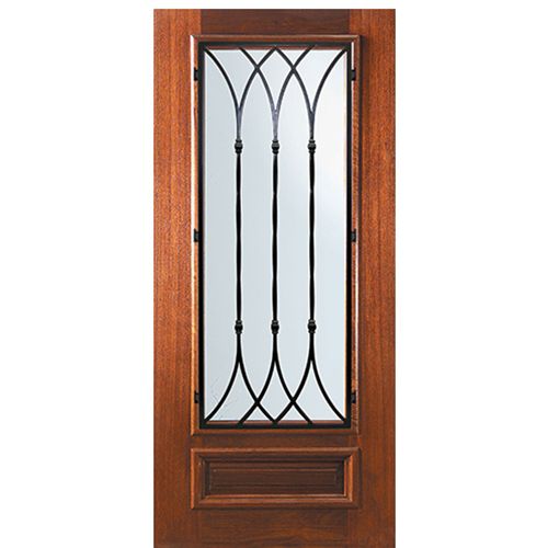 6'-8" Tall Mahogany 3/4 Lite Door with Warwick Wrought Iron Grille