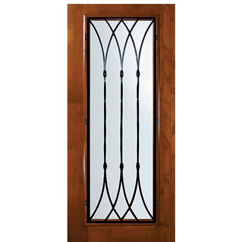 6'-8" Tall Knotty Alder Full Lite Door with Warwick Wrought Iron Grille