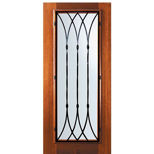 6'-8" Tall Mahogany Full Lite Door with Warwick Wrought Iron Grille