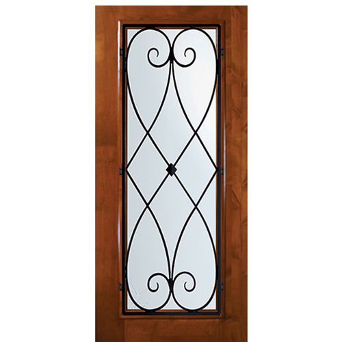 6'-8" Tall Knotty Alder Full Lite Door with Charleston Wrought Iron Grille