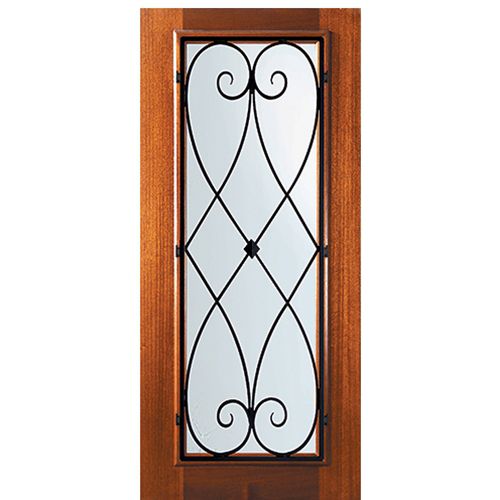 6'-8" Tall Mahogany Full Lite Door with Charleston Wrought Iron Grille