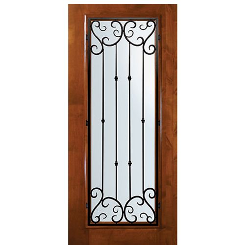 6'-8" Tall Knotty Alder Full Lite Door with Valencia Wrought Iron Grille