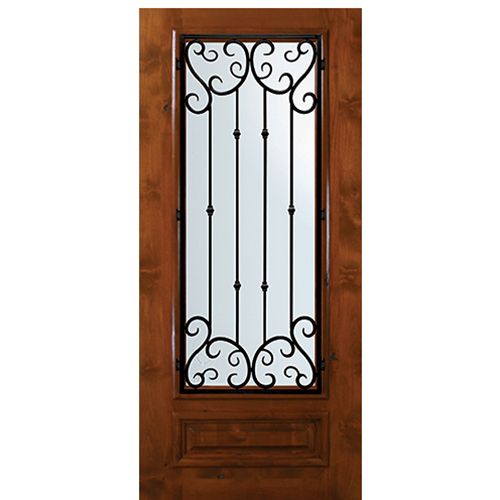 6'-8" Tall Knotty Alder 3/4 Lite Door with Valencia Wrought Iron Grille