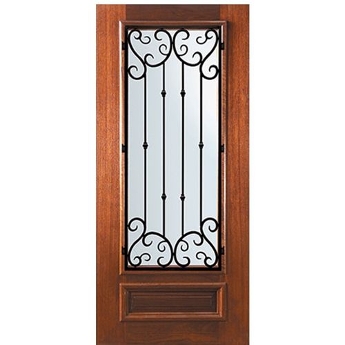 6'-8" Tall Mahogany 3/4 Lite Door with Valencia Wrought Iron Grille