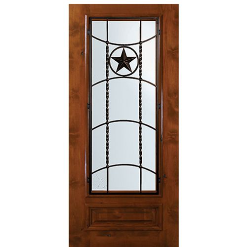 6'-8" Tall Knotty Alder 3/4 Lite Door with Texan Lone Star Wrought Iron Grille