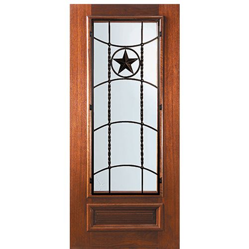 6'-8" Tall Mahogany 3/4 Lite Door with Texan Lone Star Wrought Iron Grille