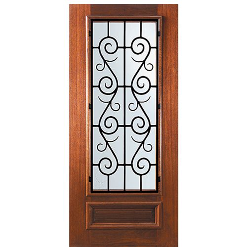 6'-8" Tall Mahogany 3/4 Lite Door with St. Charles Wrought Iron Grille