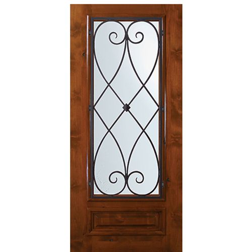 6'-8" Tall Knotty Alder 3/4 Lite Door with Charleston Wrought Iron Grille