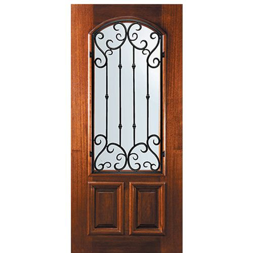 6'-8" Tall Mahogany Arch Lite Door with Valencia Wrought Iron Grille