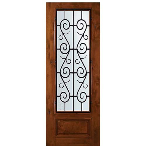 8'-0" Tall Knotty Alder 3/4 Lite Door with St. Charles Wrought Iron Grille