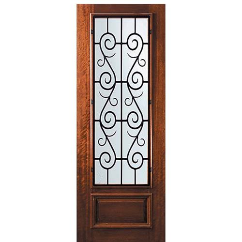 8'-0" Tall Mahogany 3/4 Lite Door with St. Charles Wrought Iron Grille