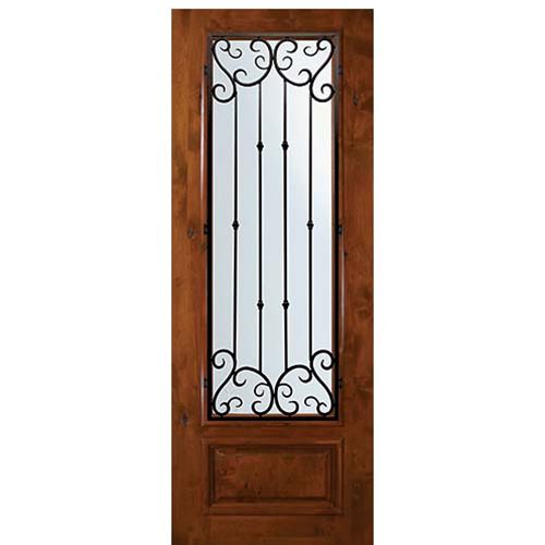 8'-0" Tall Knotty Alder 3/4 Lite Door with Valencia Wrought Iron Grille