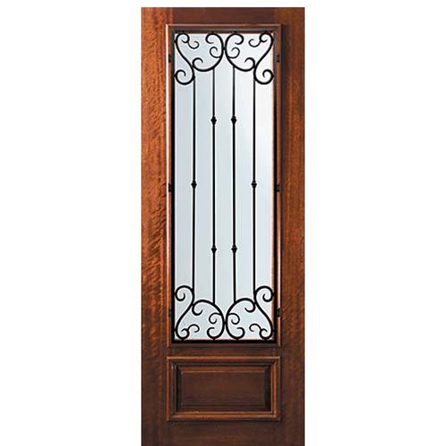 8'-0" Tall Mahogany 3/4 Lite Door with Valencia Wrought Iron Grille