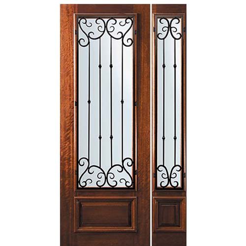 8'-0" Tall Mahogany 3/4 Lite Door and One Sidelite with Valencia Wrought Iron Grille