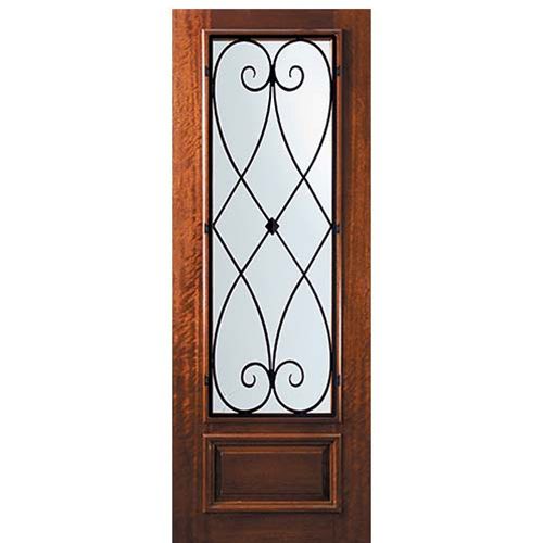 8'-0" Tall Mahogany 3/4 Lite Door with Charleston Wrought Iron Grille