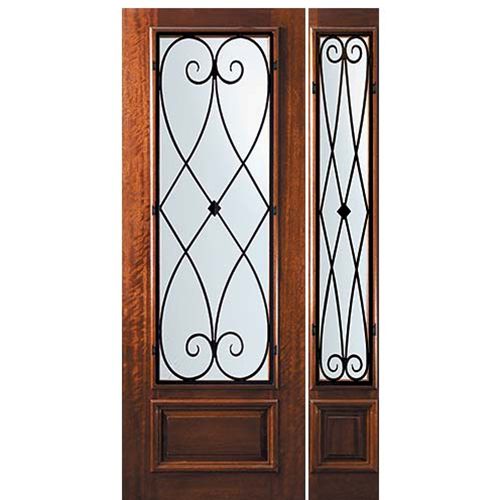 8'-0" Tall Mahogany 3/4 Lite Door and One Sidelite with Charleston Wrought Iron Grille