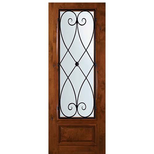 8'-0" Tall Knotty Alder 3/4 Lite Door with Charleston Wrought Iron Grille