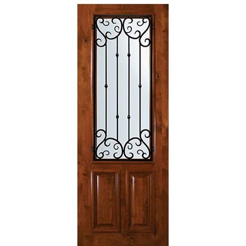 8'-0" Tall Knotty Alder 2/3 Lite Door with Valencia Wrought Iron Grille