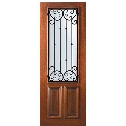 8'-0" Tall Mahogany 2/3 Lite Door with Valencia Wrought Iron Grille