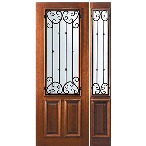 8'-0" Tall Mahogany 2/3 Lite Door and One Sidelite with Valencia Wrought Iron Grille