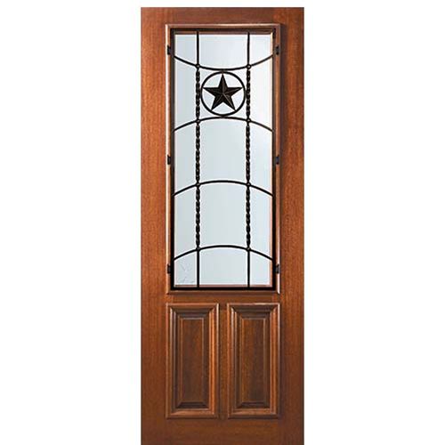 8'-0" Tall Mahogany 2/3 Lite Door with Texan Lone Star Wrought Iron Grille