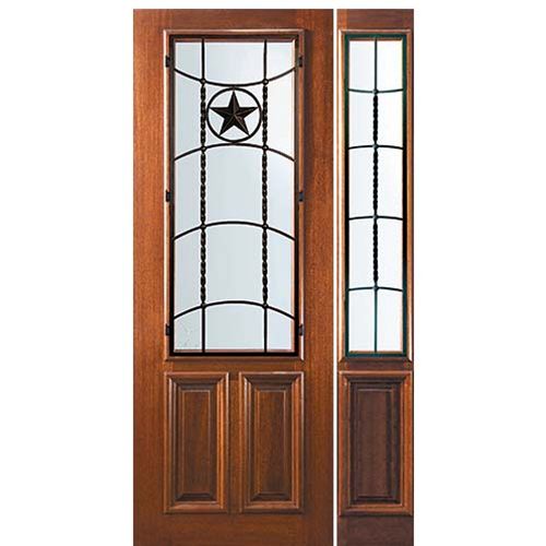 8'-0" Tall Mahogany 2/3 Lite Door and One Sidelite with Texan Lone Star Wrought Iron Grille