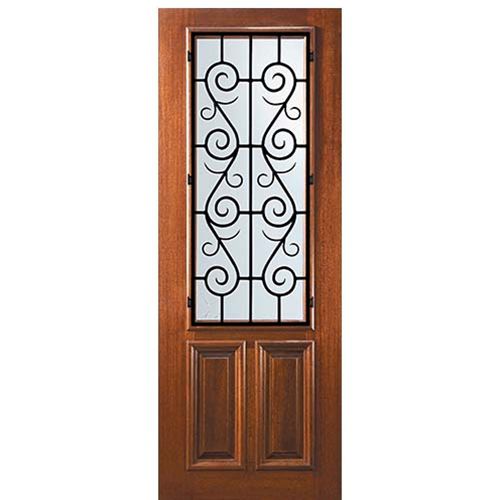 8'-0" Tall Mahogany 2/3 Lite Door with St. Charles Wrought Iron Grille