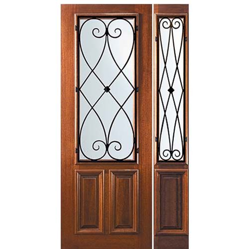 8'-0" Tall Mahogany 2/3 Lite Door and One Sidelite with Charleston Wrought Iron Grille