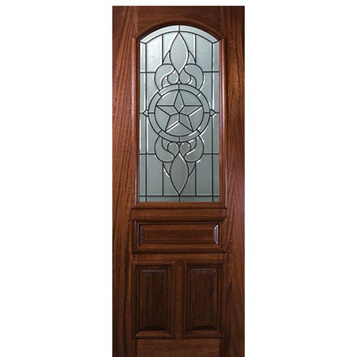 8'-0" Arch Lite Mahogany Wood Entry Door with Brazos Decorative Glass