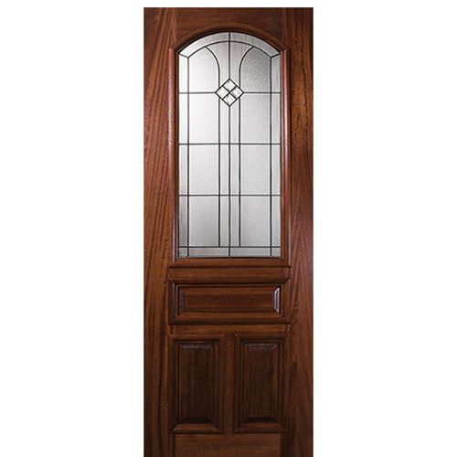 8'-0" Arch Lite Mahogany Wood Entry Door with Cantania Decorative Glass