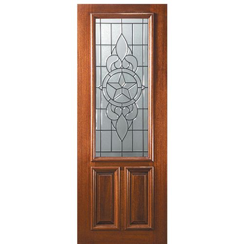 8'-0" 2/3 Lite Mahogany Wood Entry Door with Brazos Decorative Glass