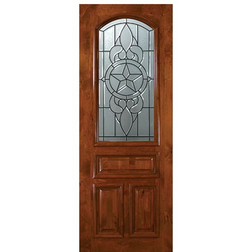 8'-0" Arch Lite Knotty Alder Wood Entry Door with Brazos Decorative Glass