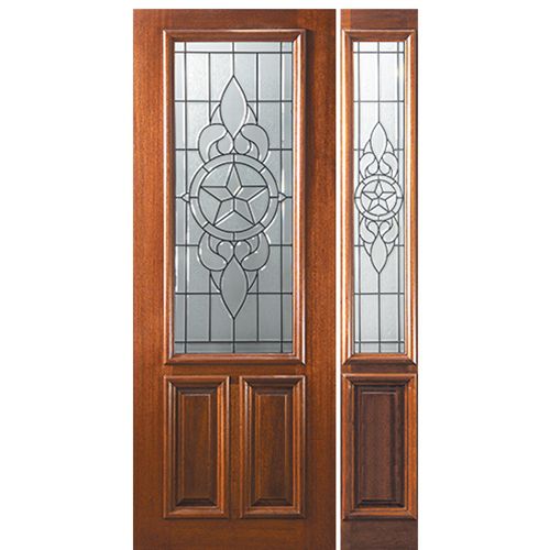 8'-0" 2/3 Lite Mahogany Wood Entry Door and One Sidelite with Brazos Decorative Glass