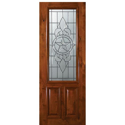 8'-0" 2/3 Lite Knotty Alder Wood Entry Door with Brazos Decorative Glass