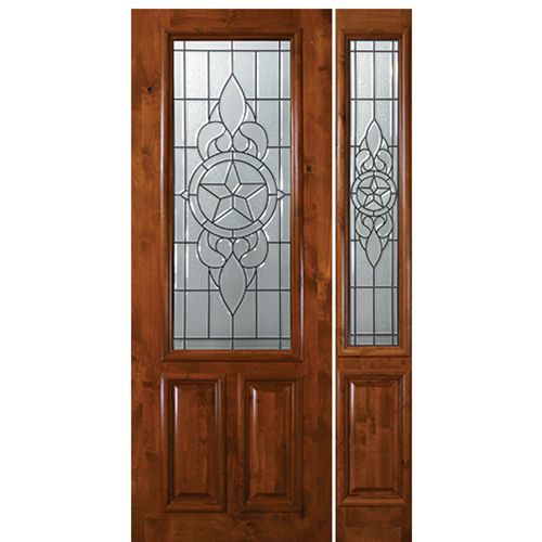 8'-0" 2/3 Lite Knotty Alder Wood Entry Door and One Sidelite with Brazos Decorative Glass