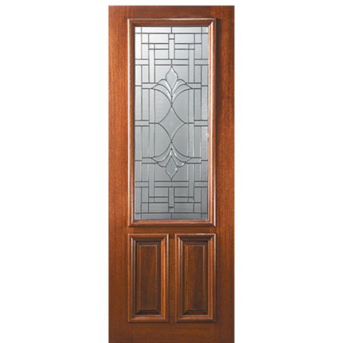 8'-0" 2/3 Lite Mahogany Wood Entry Door with Marsala Decorative Glass