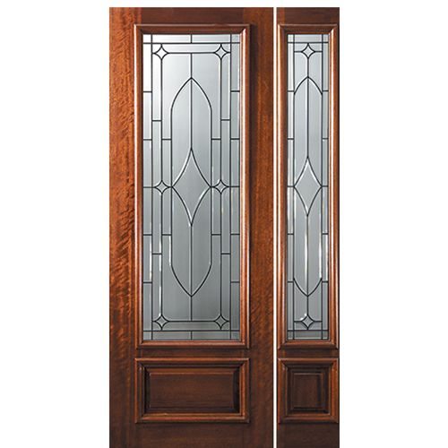 8'-0" 3/4 Lite Mahogany Wood Entry Door and One Sidelite with Bourbon Street Decorative Glass