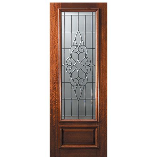 8'-0" 3/4 Lite Mahogany Wood Entry Door with Courtlandt Decorative Glass