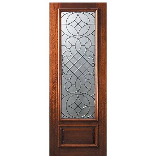 8'-0" 3/4 Lite Mahogany Wood Entry Door with Savoy Decorative Glass