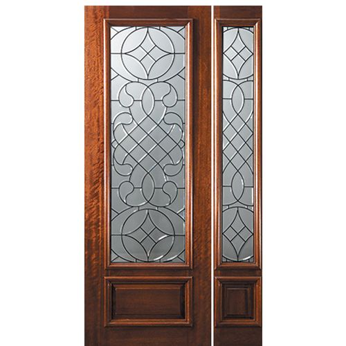 8'-0" 3/4 Lite Mahogany Wood Entry Door and One Sidelite with Savoy Decorative Glass