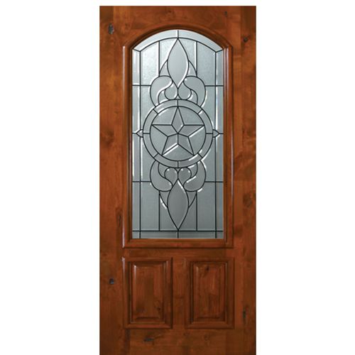 6'-8" Arch Lite Knotty Alder Wood Entry Door with Brazos Decorative Glass