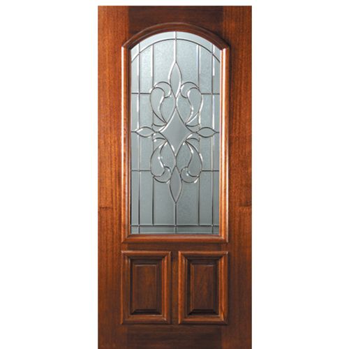 6'-8" Arch Lite Mahogany Wood Entry Door with New Orleans Decorative Glass