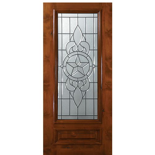 6'-8" 3/4 Lite Knotty Alder Wood Entry Door with Brazos Decorative Glass