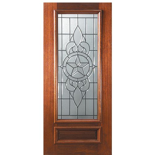 6'-8" 3/4 Lite Mahogany Wood Entry Door with Brazos Decorative Glass