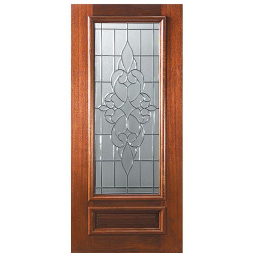 6'-8" 3/4 Lite Mahogany Wood Entry Door with Courtlandt Decorative Glass