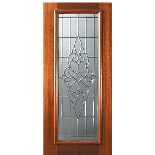 6'-8" Full Lite Mahogany Wood Entry Door with Courtlandt Decorative Glass