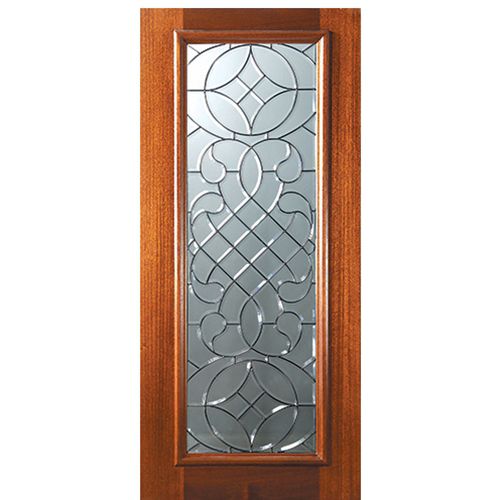 6'-8" Full Lite Mahogany Wood Entry Door with Savoy Decorative Glass