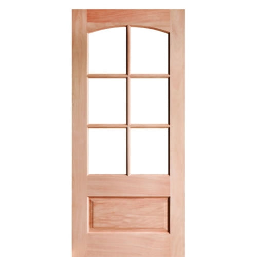 6 Lite 1 Panel Mahogany TDL Door with Top Rail Arch and Insulated, Beveled Glass